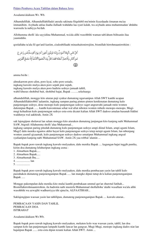 Pidato Pembawa Acara Tahlilan | PDF