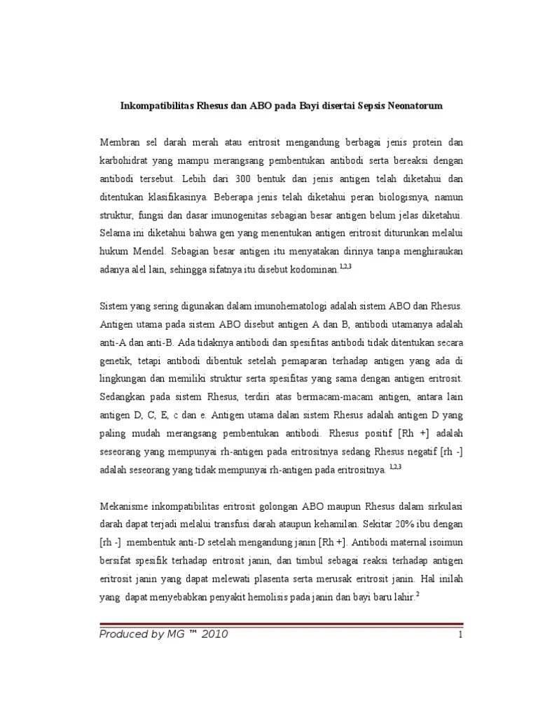Inkompatibilitas Rhesus Dan ABO Pada Bayi Disertai Sepsis Neonatorum | PDF