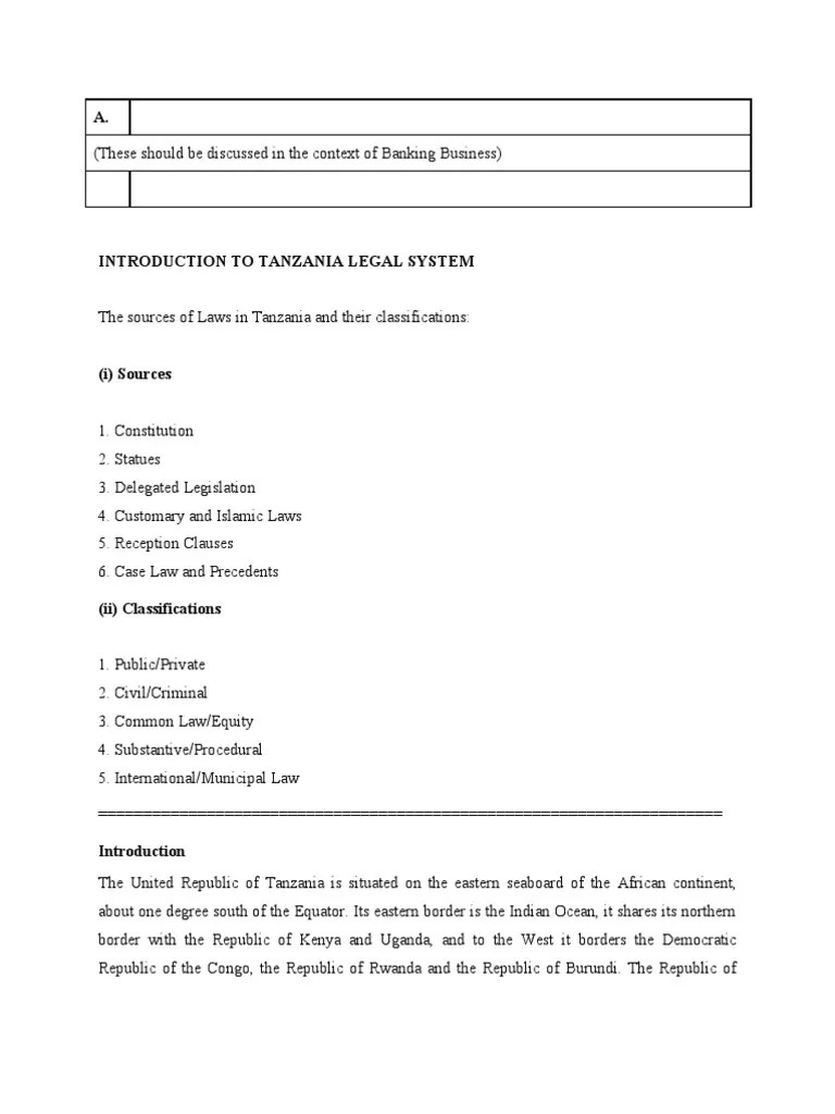 Sources of Law Tanzania Magistrate