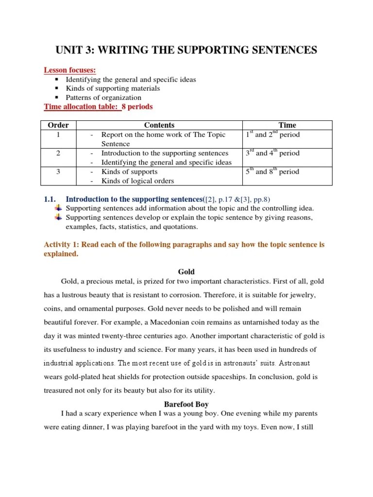 Unit 3Supporting Sentences( Week 3&4&5) Calendar Personal Computers