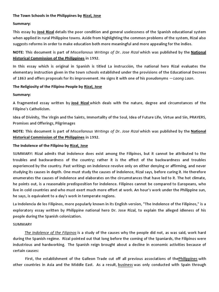 Essays Jose Rizal Philippines
