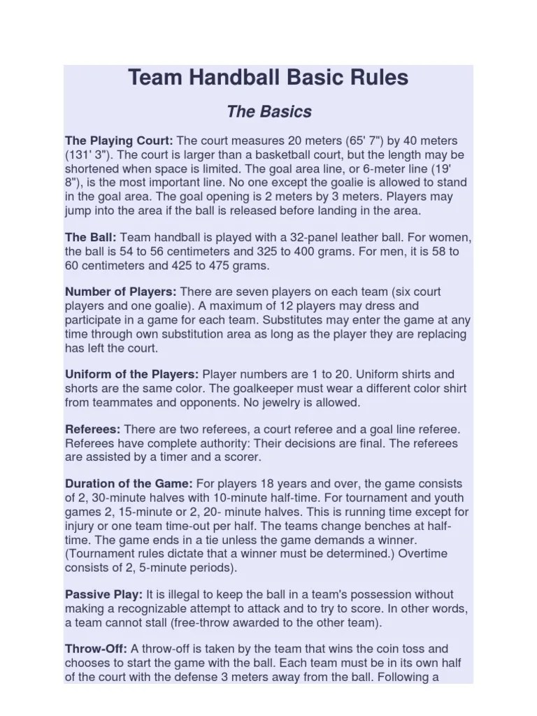 Team Handball Basic Rules PDF Gaming Sports Rules And Regulations