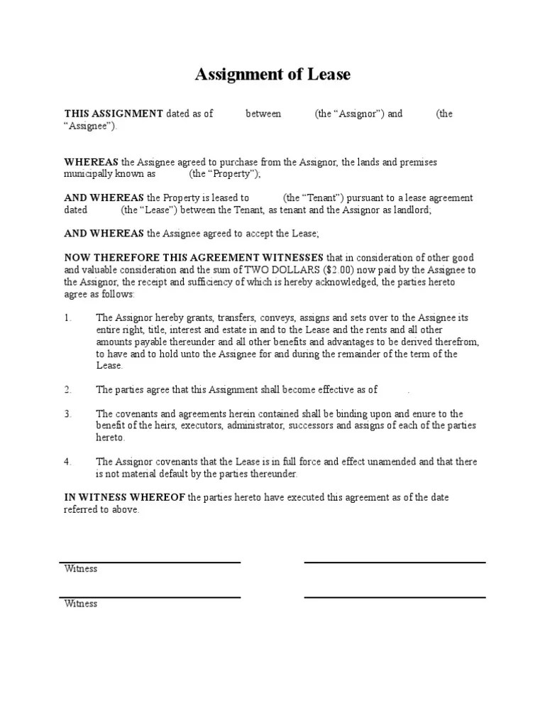 Assignment of Lease by Landlord Assignment (Law) Lease
