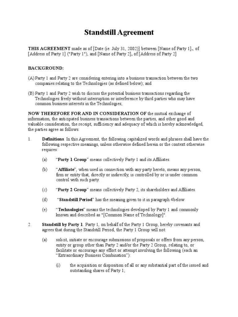 Standstill Agreement Mail United States Postal Service