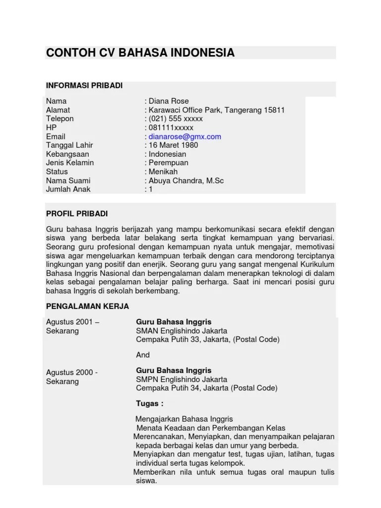 Contoh CV Bahasa Indonesia | PDF