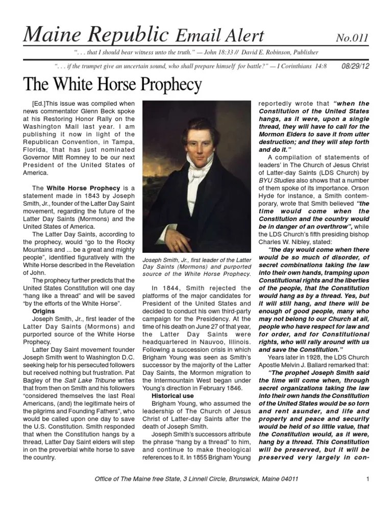 011 The White Horse Prophecy Restorationism (Christianity) Mormonism
