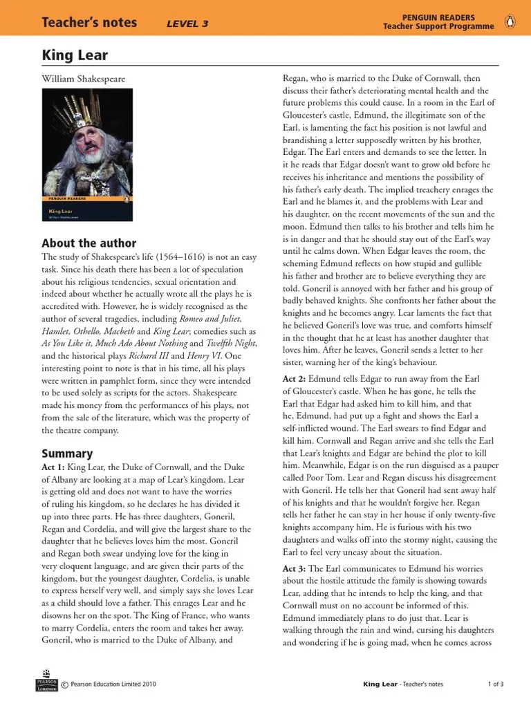 King Lear Notes King Lear William Shakespeare