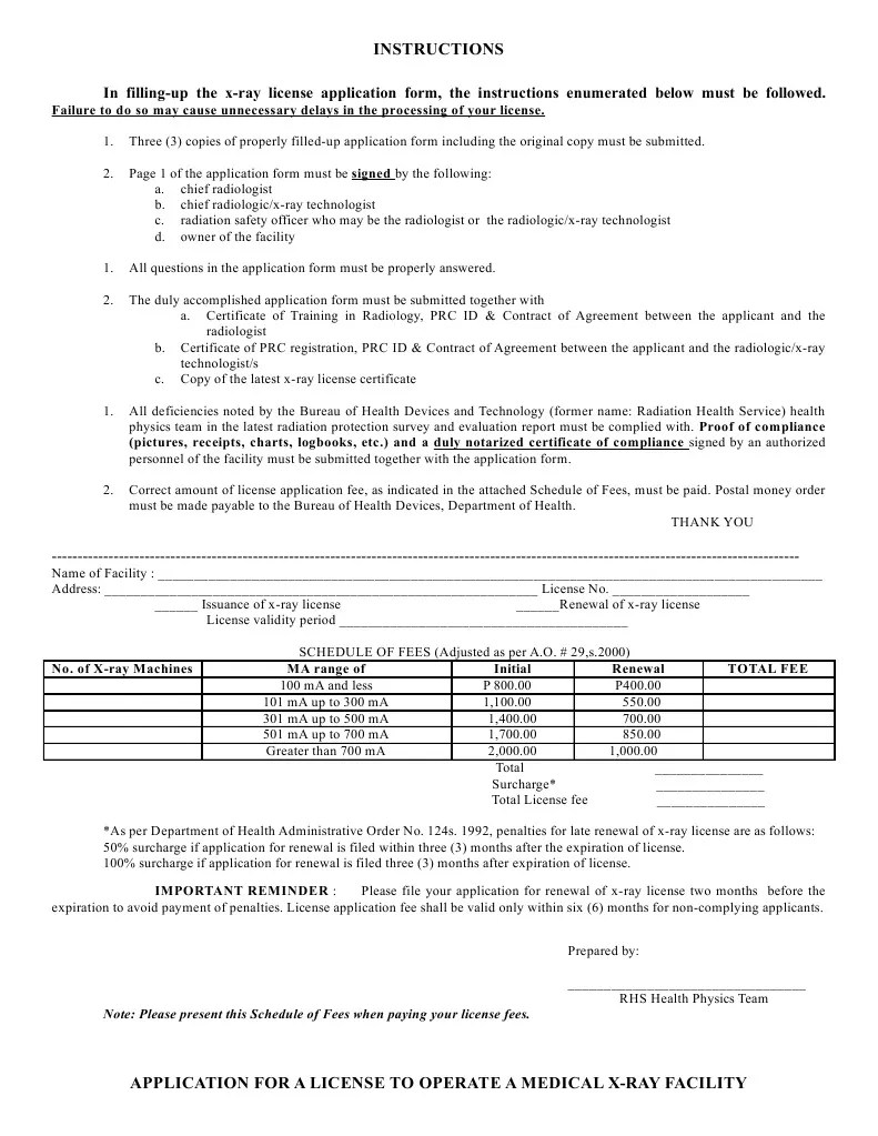 Xray Applicationform Radiology Fee