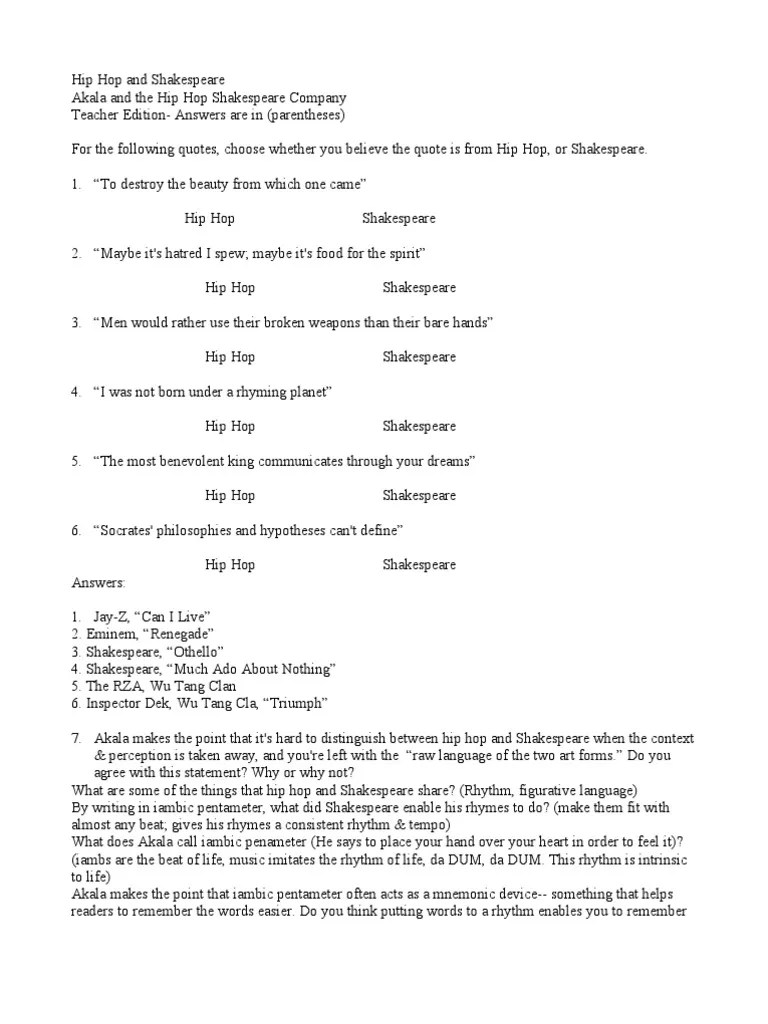 Akala Shakespeare Teacher Edition Hip Hop Music William Shakespeare