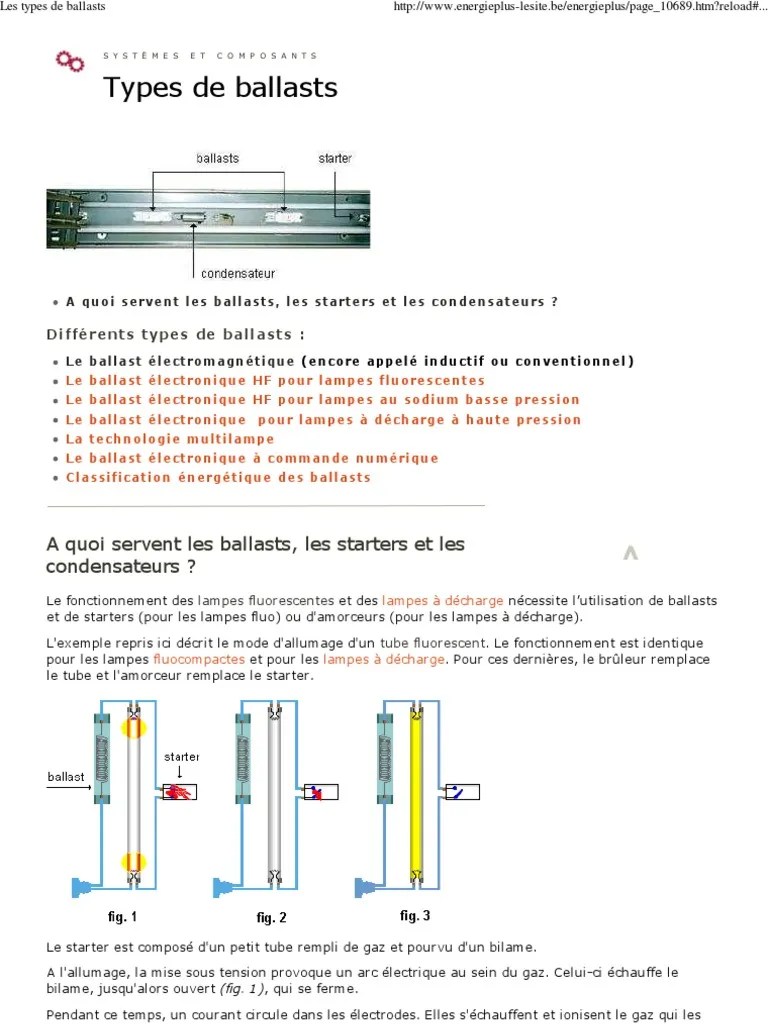 Les Types de Ballasts Puissance (physique) Électricité