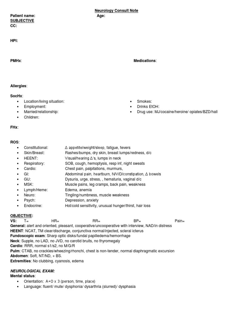 Neurologic Exam Template
