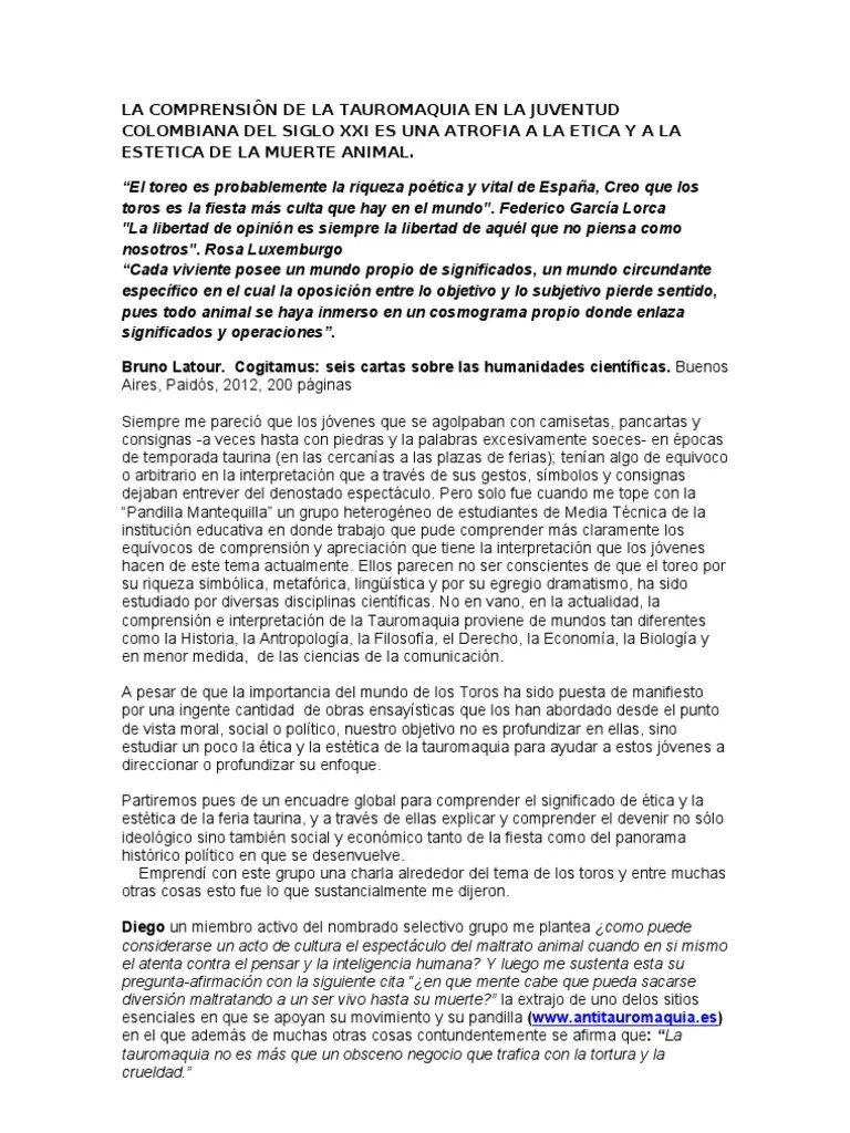 Ensayo La Tauromaquia Toreo Vacas