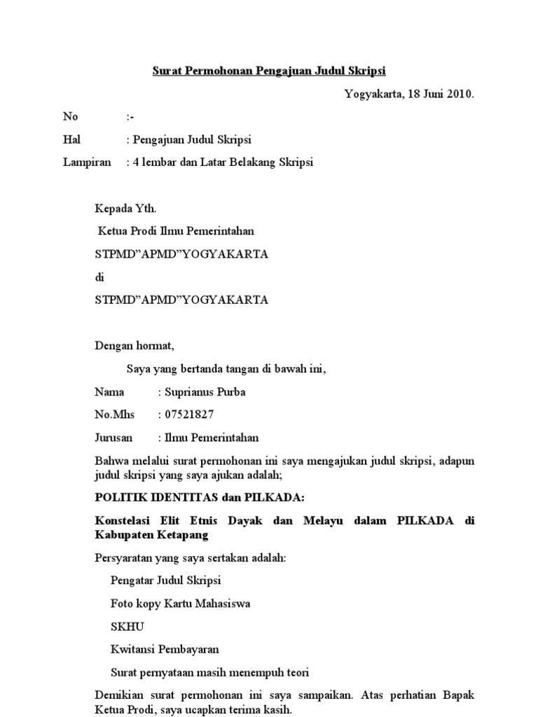 Surat Permohonan Pengajuan Judul | Pdf