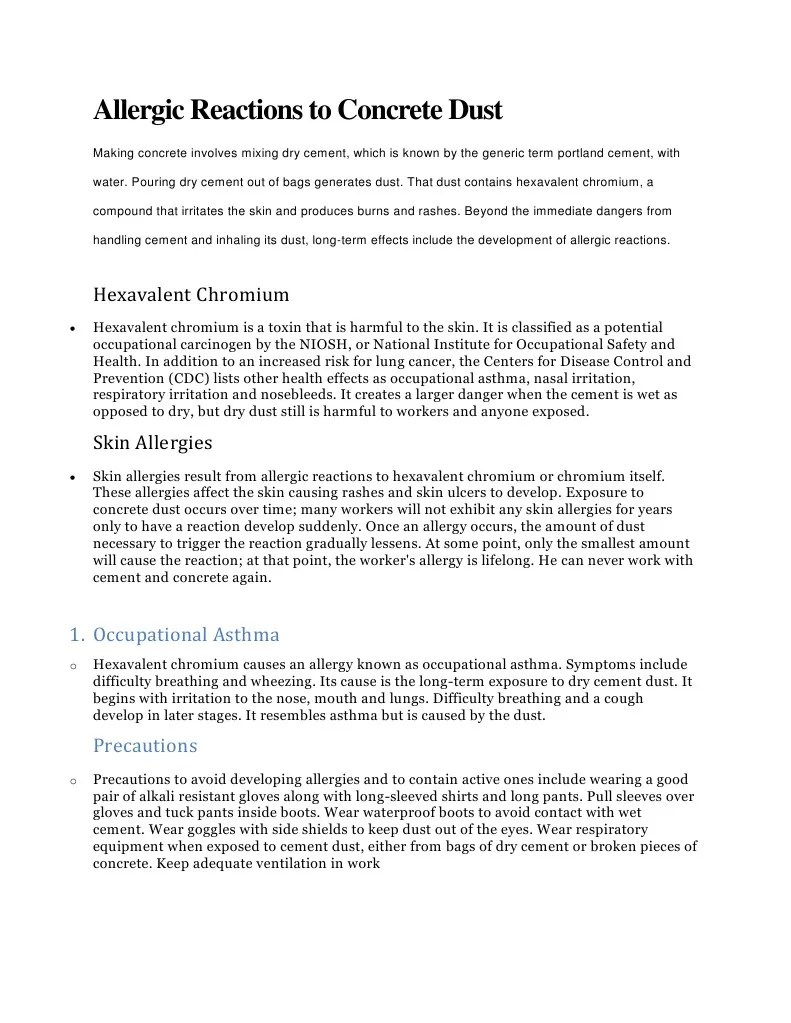 Allergic Reactions To Concrete Dust PDF