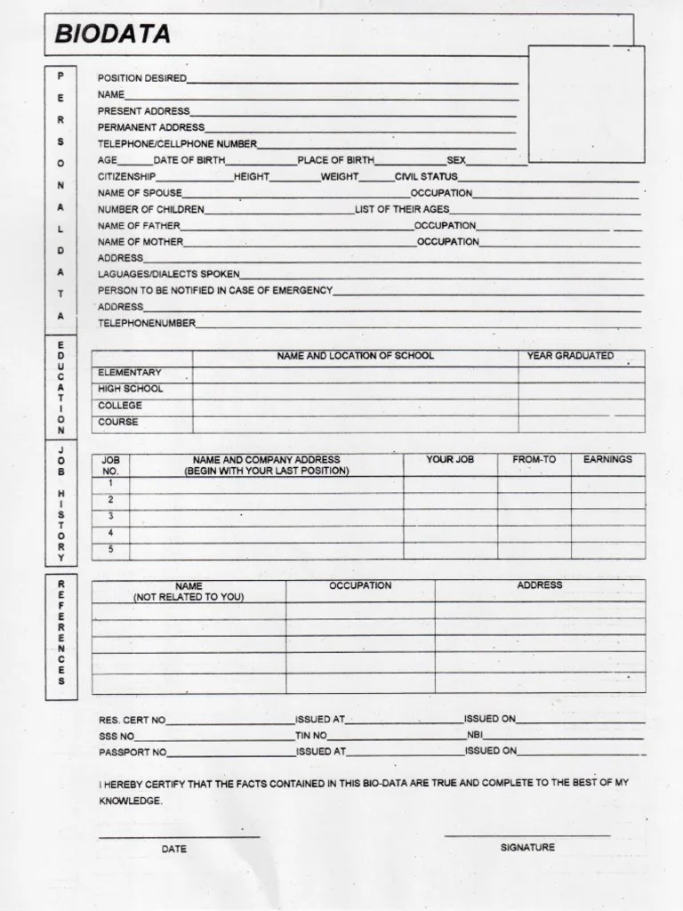 How to make a bio data for job application 2019. BIODATA FORM