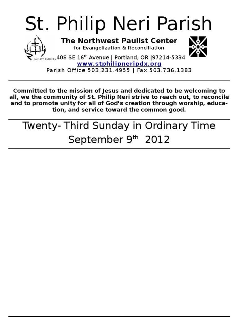 St. Philip Neri Parish TwentyThird Sunday in Ordinary Time September