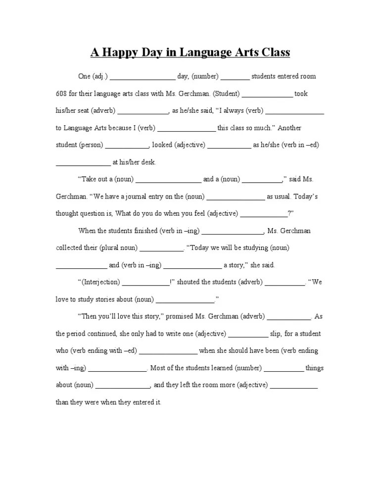 Grammar Mad Libs PDF