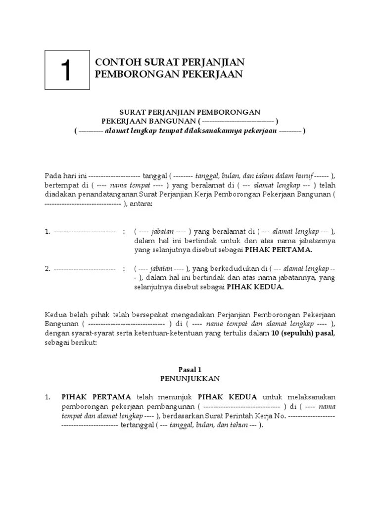 Contoh Surat Perjanjian Pemborongan Kumpulan Contoh Surat dan Soal