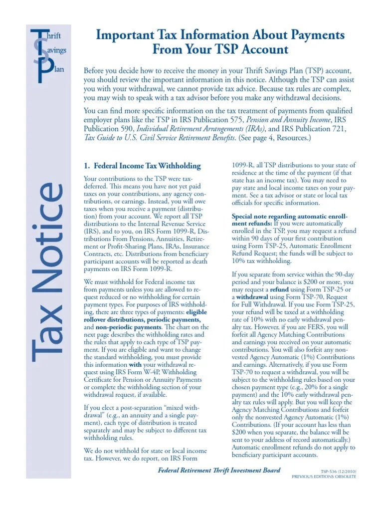 Tax Info About Payments From Your TSP Account Individual Retirement