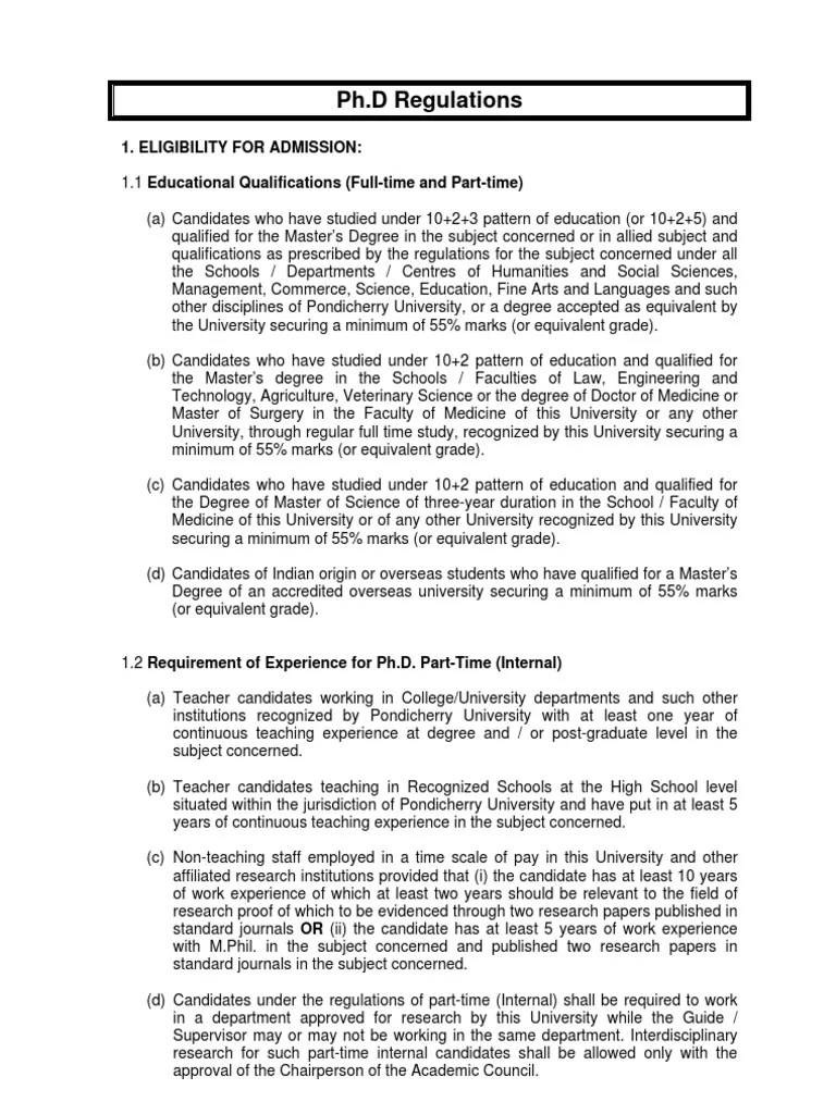 PU Phd Regulations Doctor Of Philosophy Thesis