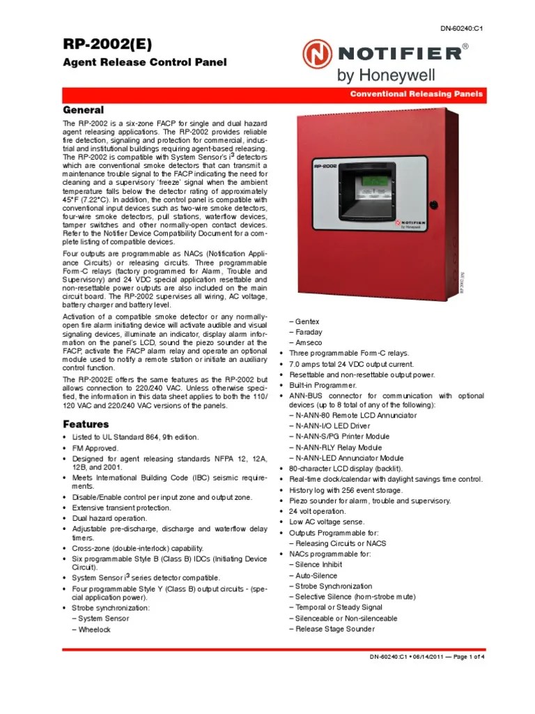 Notifier RP2002 DATA SHEET Amplifier Relay