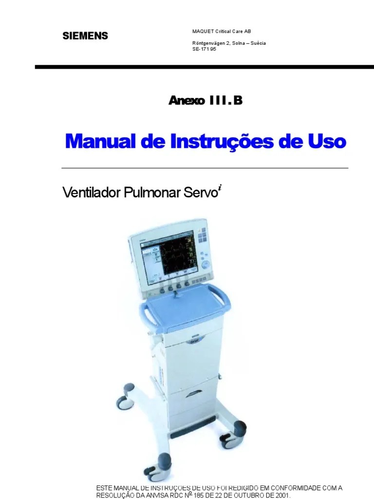 Manual Maquet Servo i Respiração Sistema Respiratório