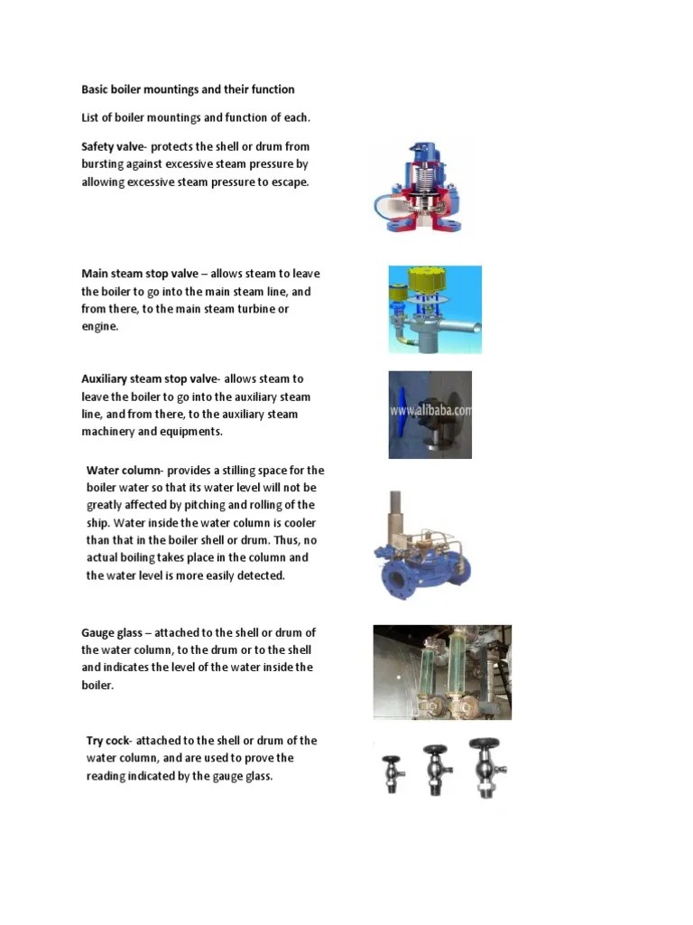Basic Boiler Mountings and Their Function PDF Boiler Steam