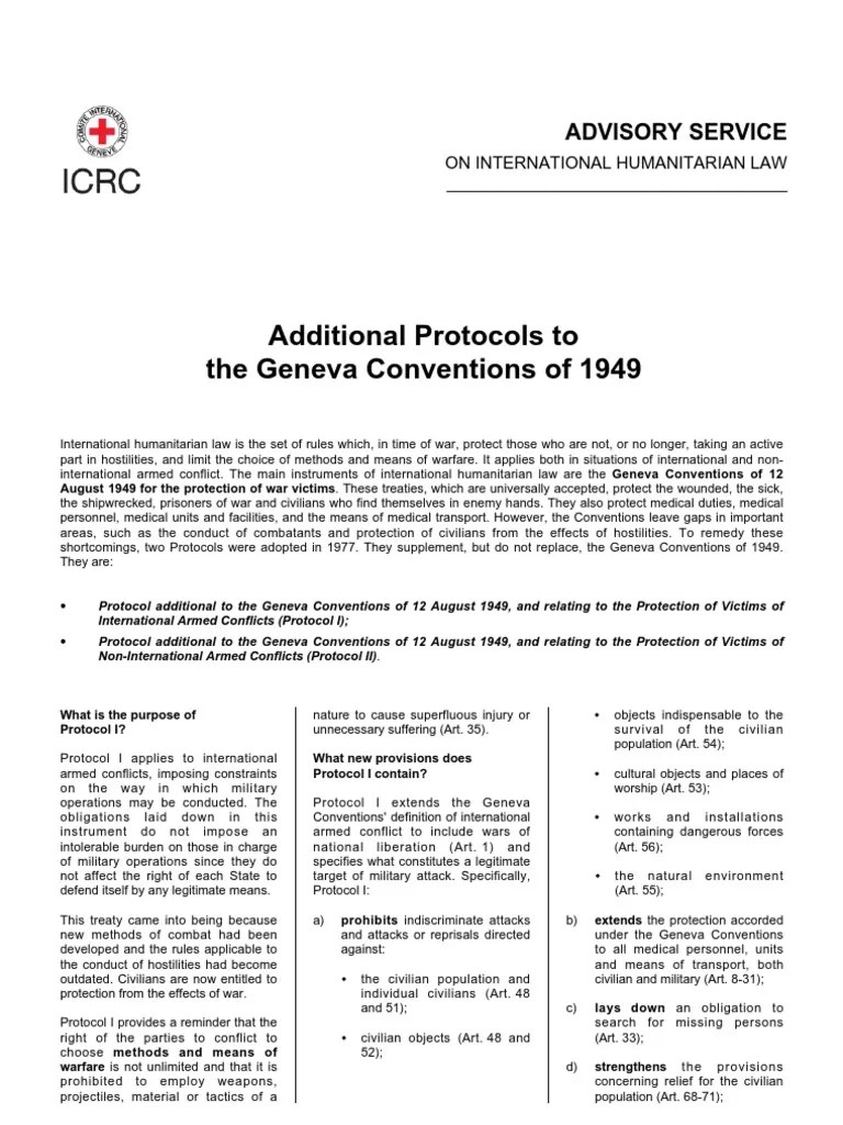 Additional Protocols to the Geneva Conventions of 1949 Geneva