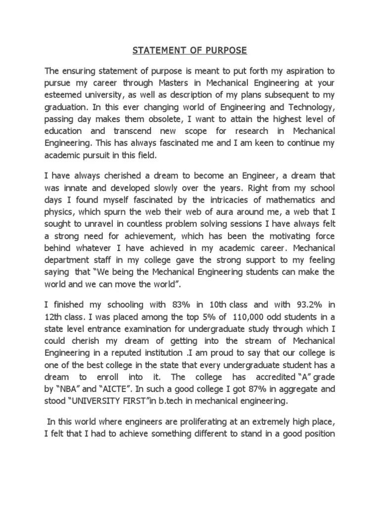 Statement of Purpose Graduate School Postgraduate Education