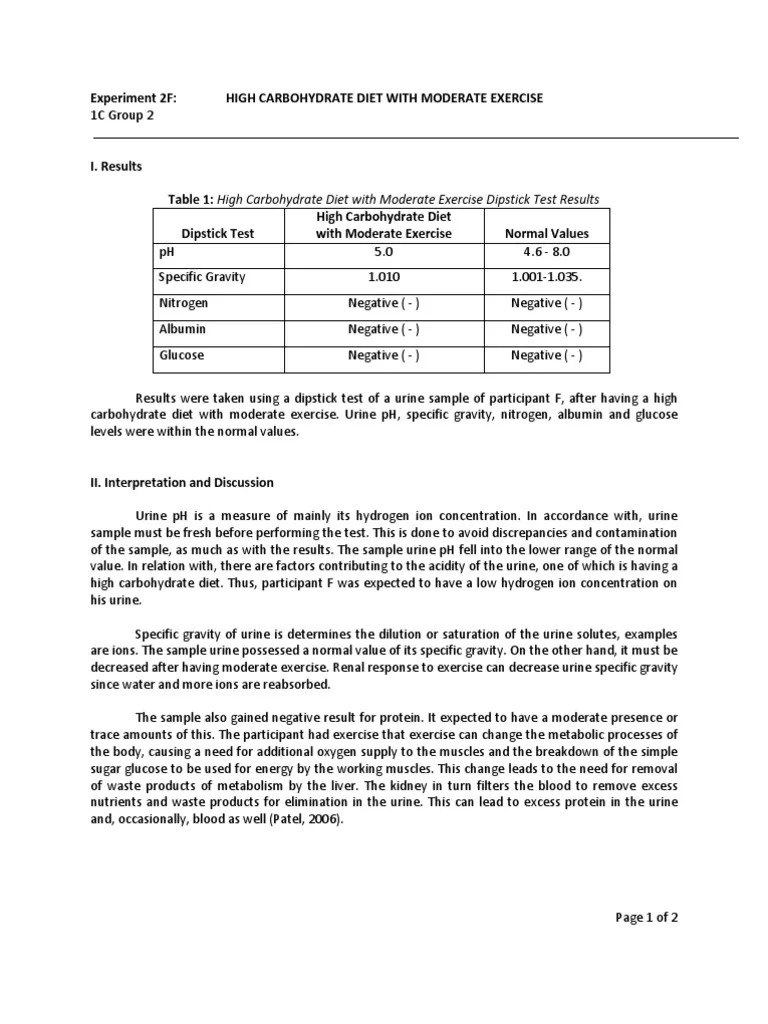 High Carb Diet With Exercise PDF Urine Determinants Of Health