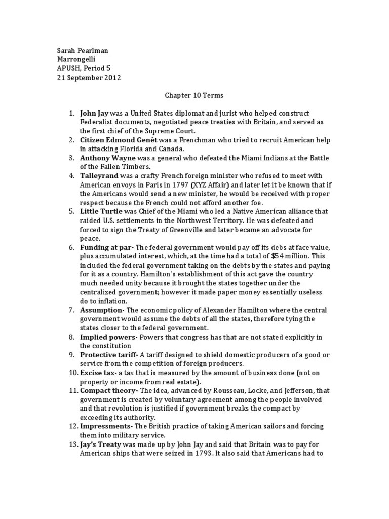 APUSH Chapter 10 Terms Alexander Hamilton The United States