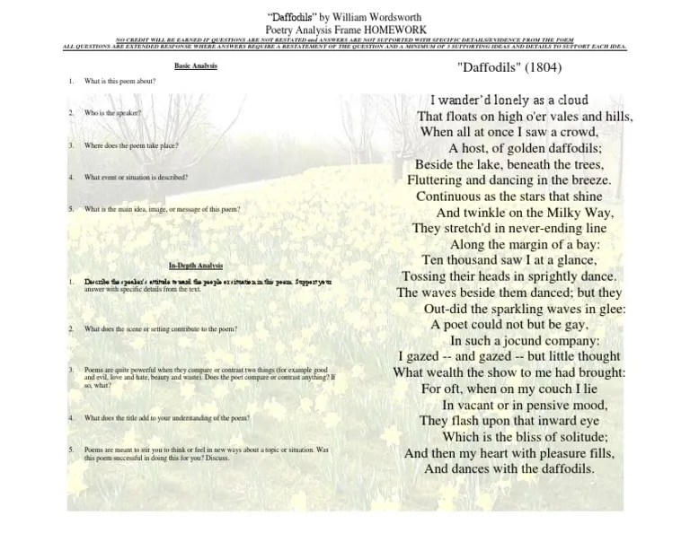 Daffodils Poetry Analysis Frame
