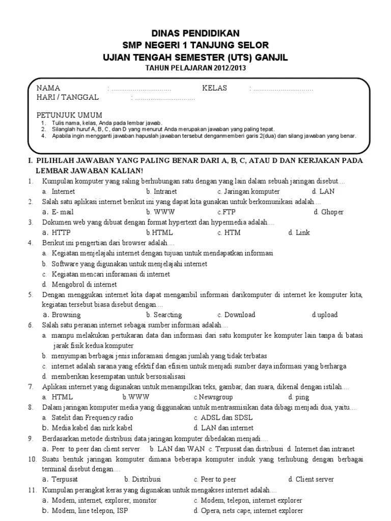 Soal Tik Kelas 9 Tentang Internet Dan Jawaban
