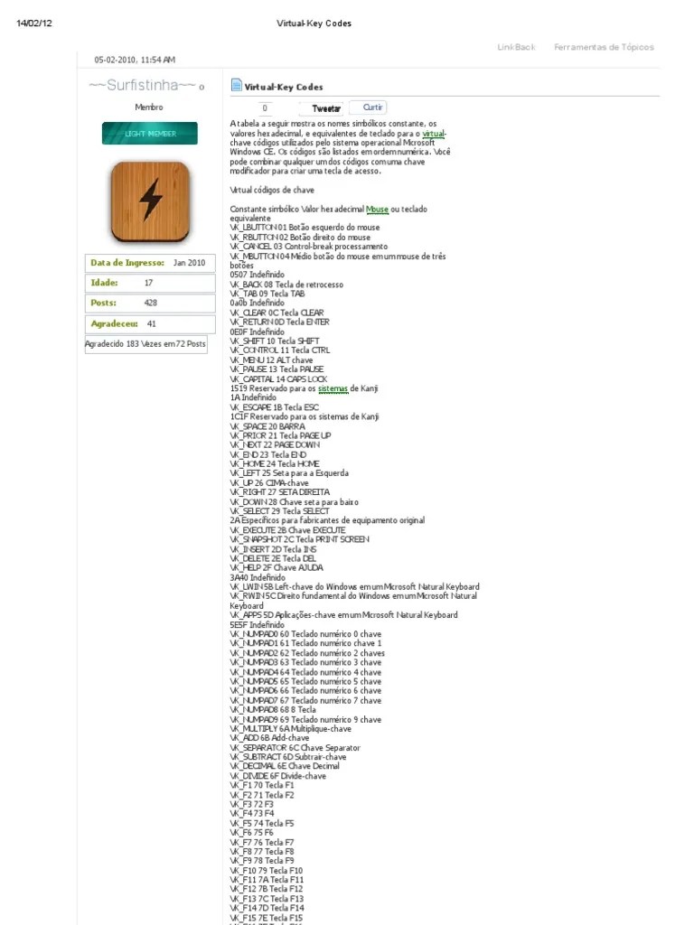 Virtual Key Codes PDF Compatíveis com PCs IBM Informática