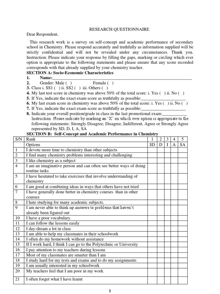Research Questionnaire Test (Assessment) Homework