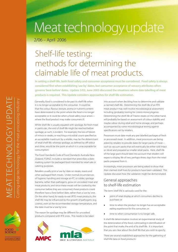 Shelf Life Testing of Fresh Meat Shelf Life