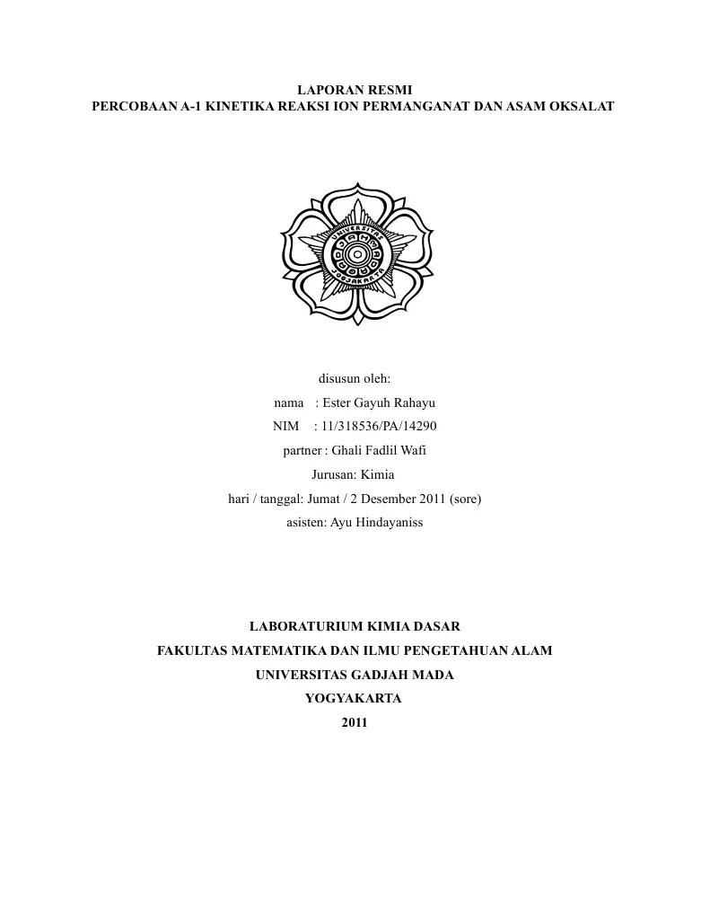 Laporan Resmi Percobaan A1 Reaksi Ion Permanganat Dan Asam