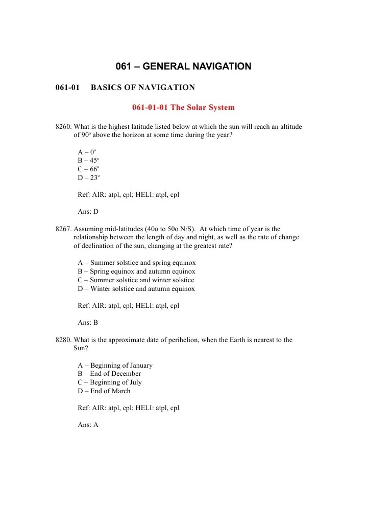 General Navigation Questions PDF Compass Latitude