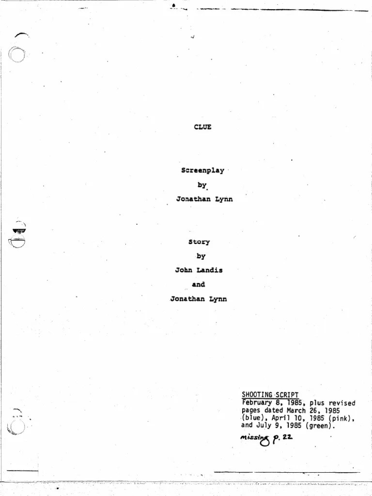 CLUE Screenplay Part 1 of 2 PDF