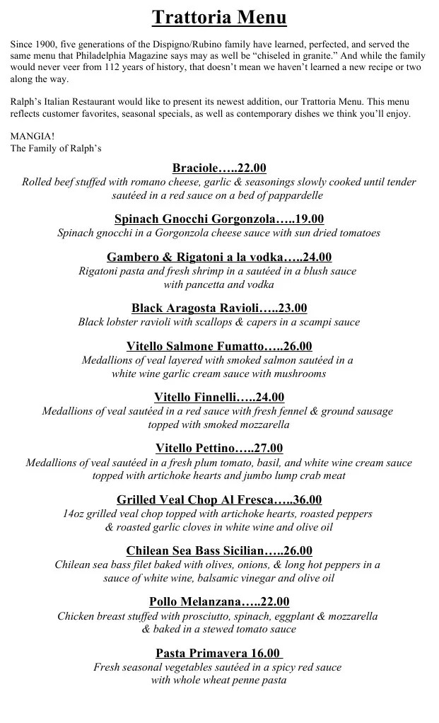 Trattoria Menu PDF
