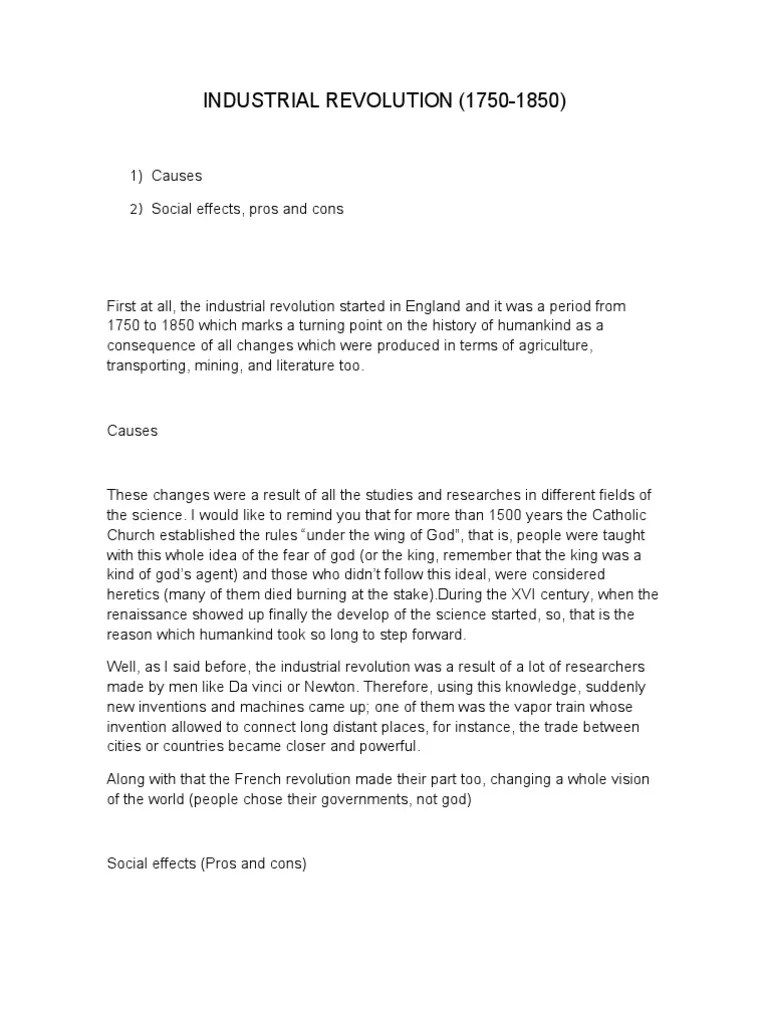 Industrial Revolution Summary / Essay Fábrica Trabajo