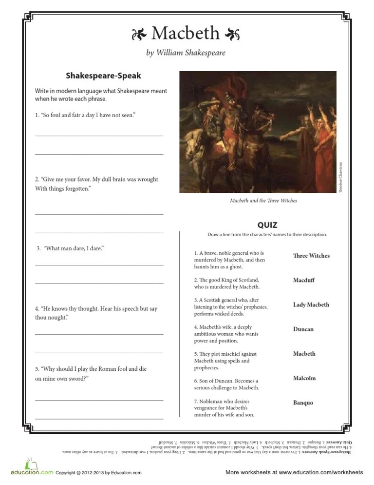 Macbeth Quotes Worksheet PDF