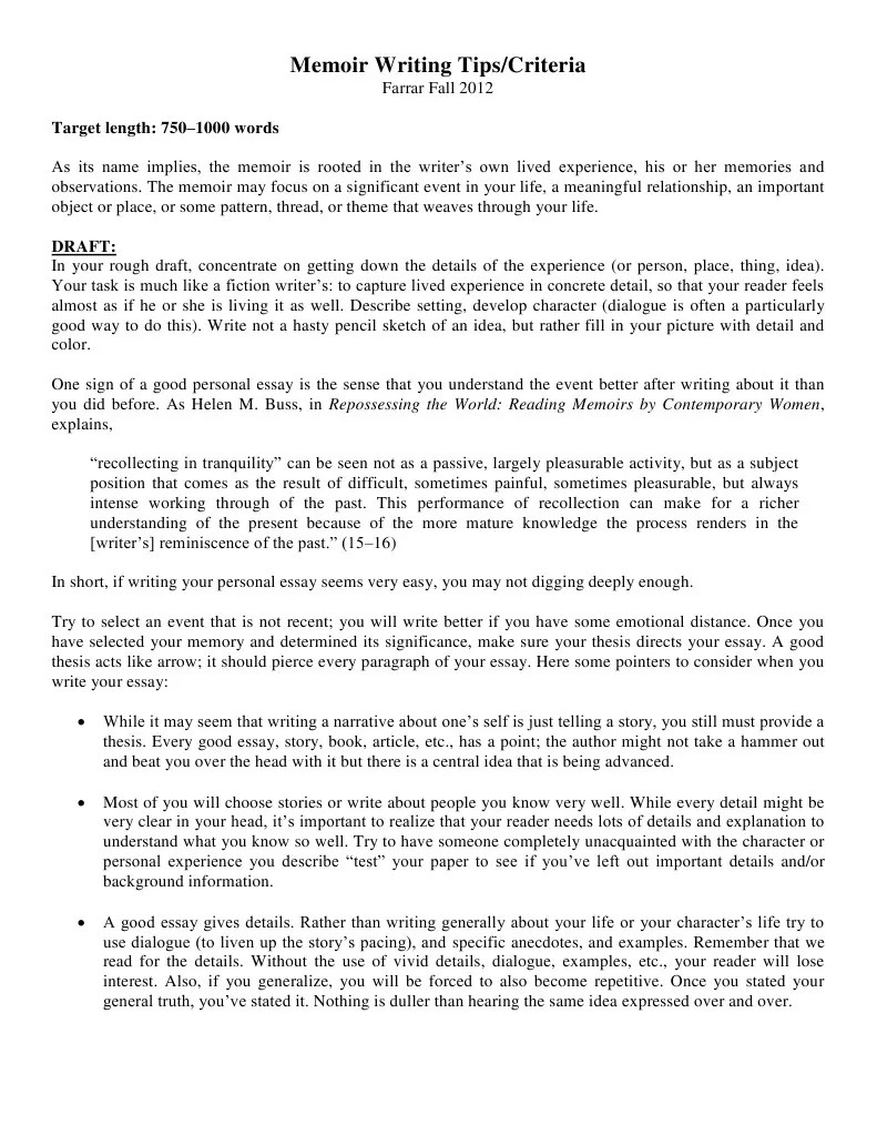 Memoir Writing Tips Essays Narrative