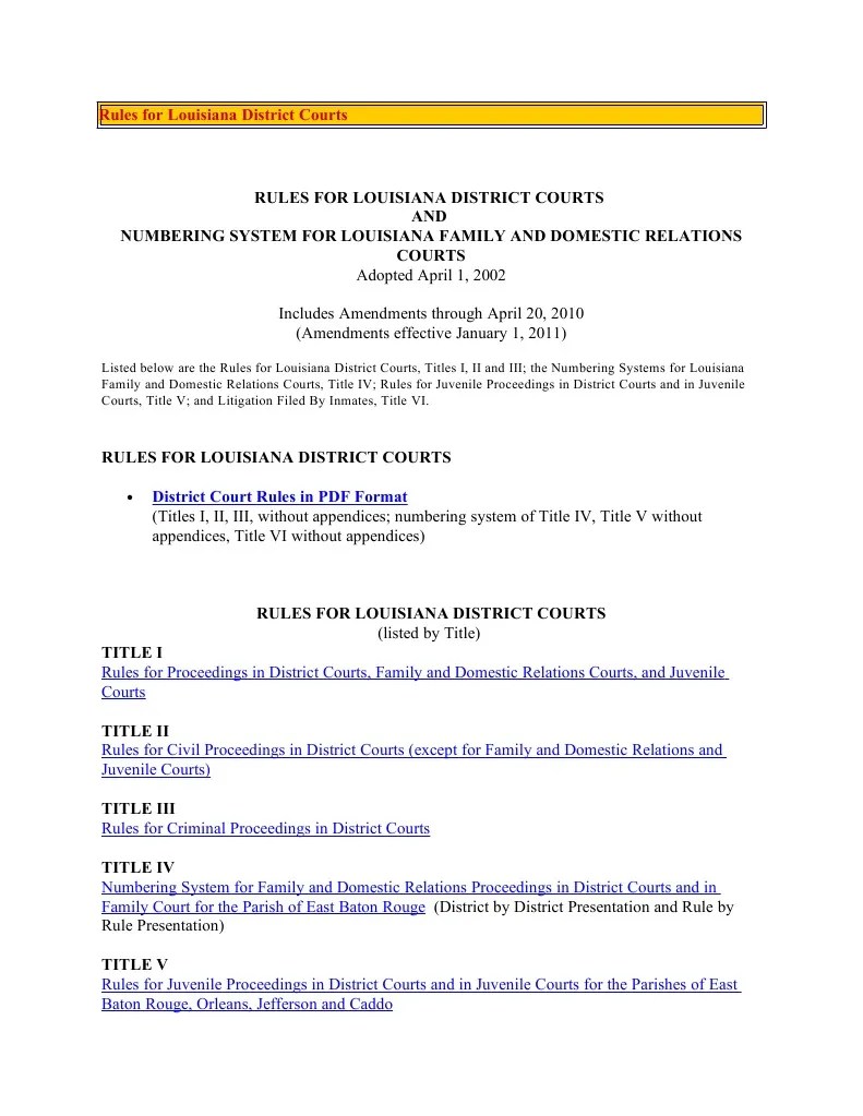 Rules for Louisiana District Courts Continuance Discovery (Law)