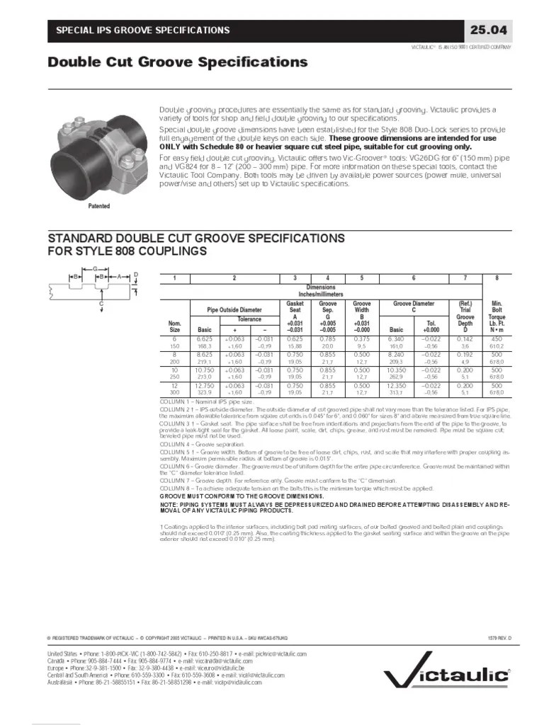 Victaulic Double Groove 25.04 Pipe (Fluid Conveyance) Engineering