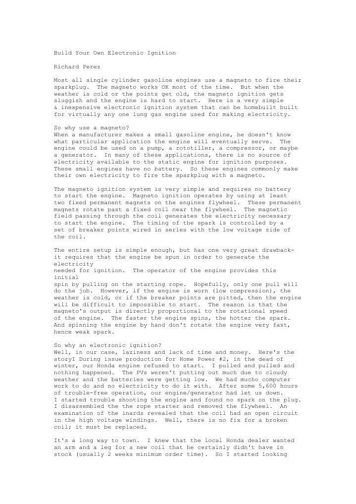 Build Your Own Electronic Ignition PDF Ignition System Bipolar