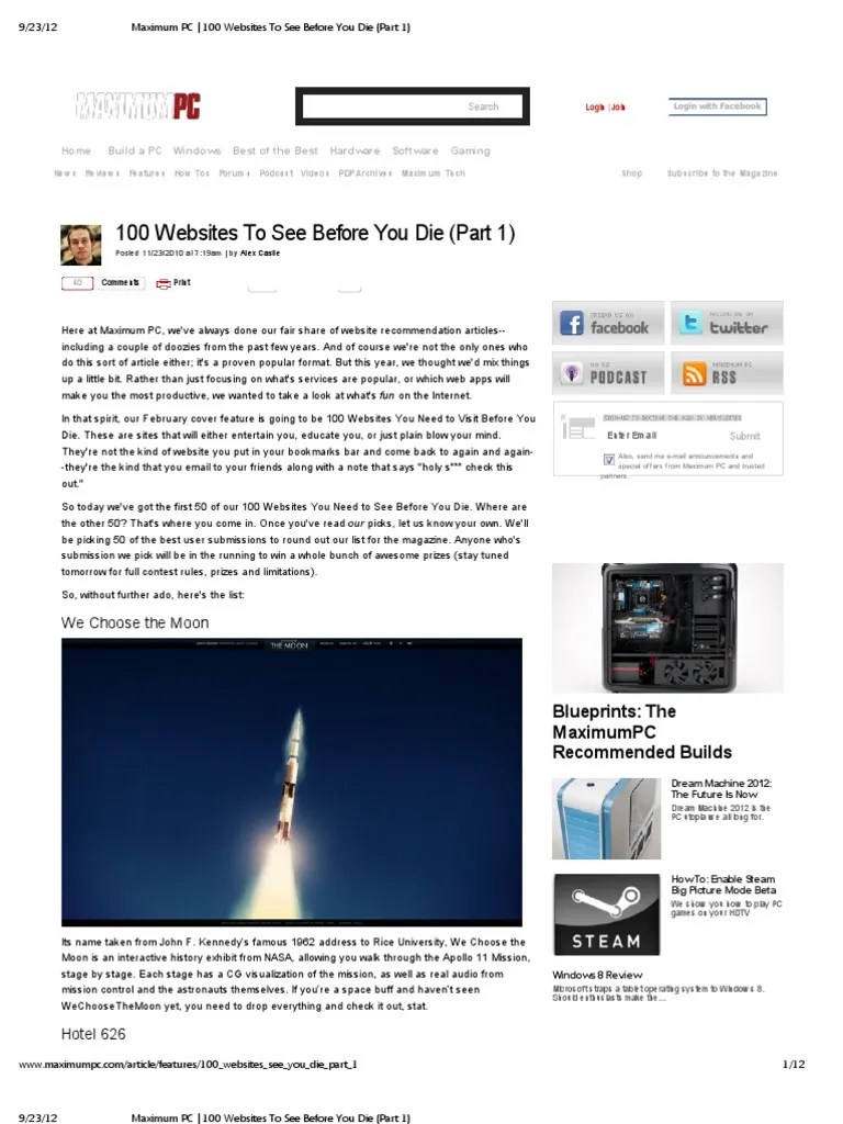 Maximum PC 100 Websites To See Before You Die (Part 1) PDF