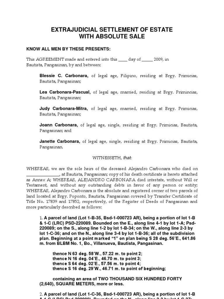 Extrajudicial Settlement of Estate Civil Law (Legal System) Natural