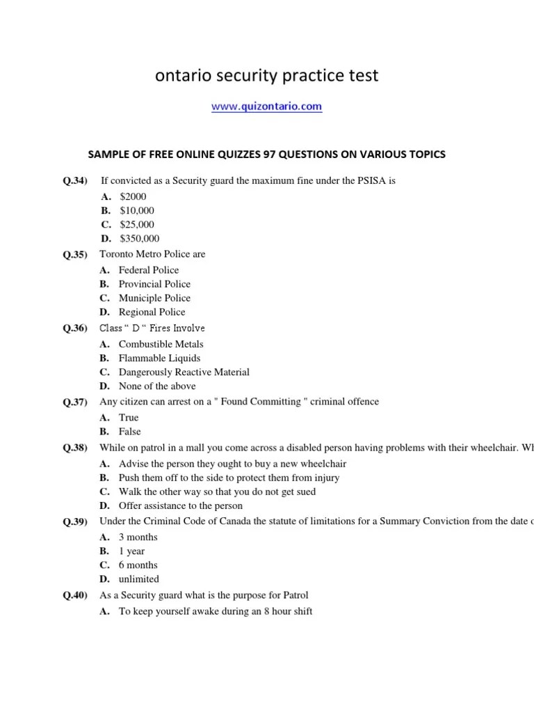 Ontario Security Practice Test | Security Guard | Private Investigator