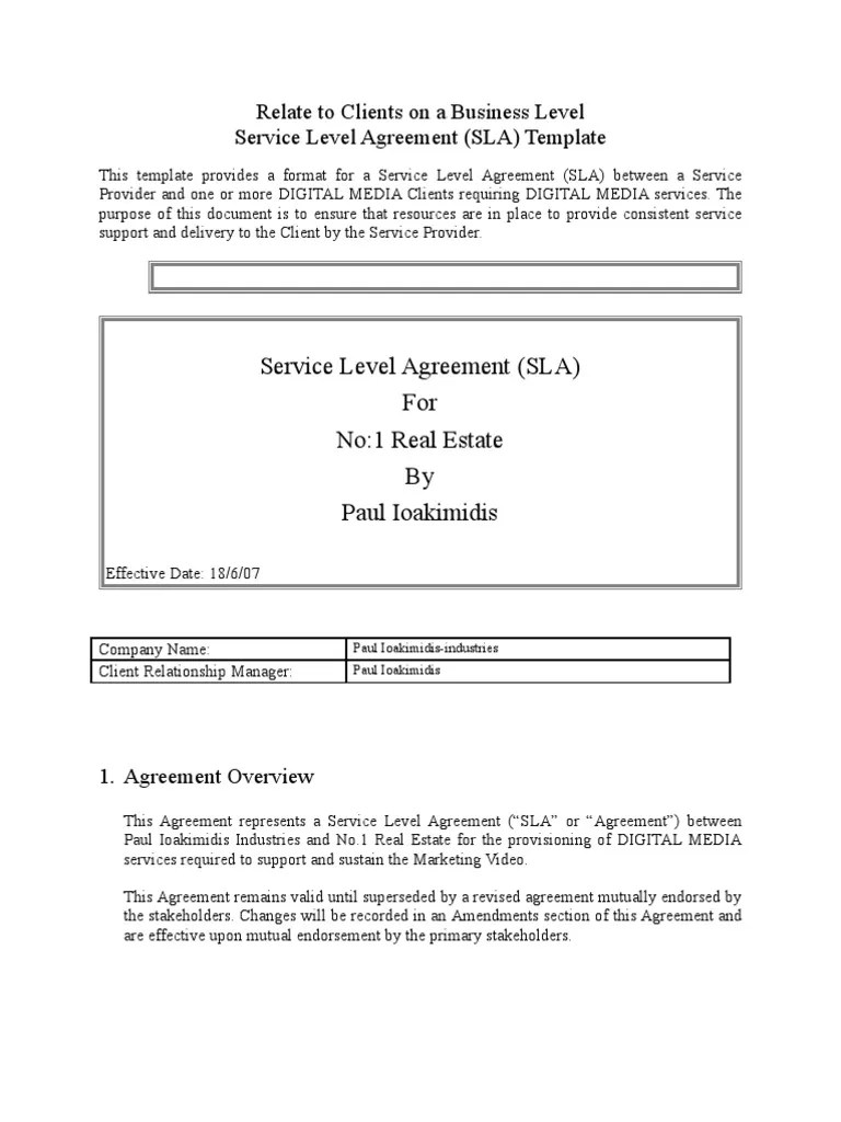 Service Level Agreement Template Service Level Agreement Video